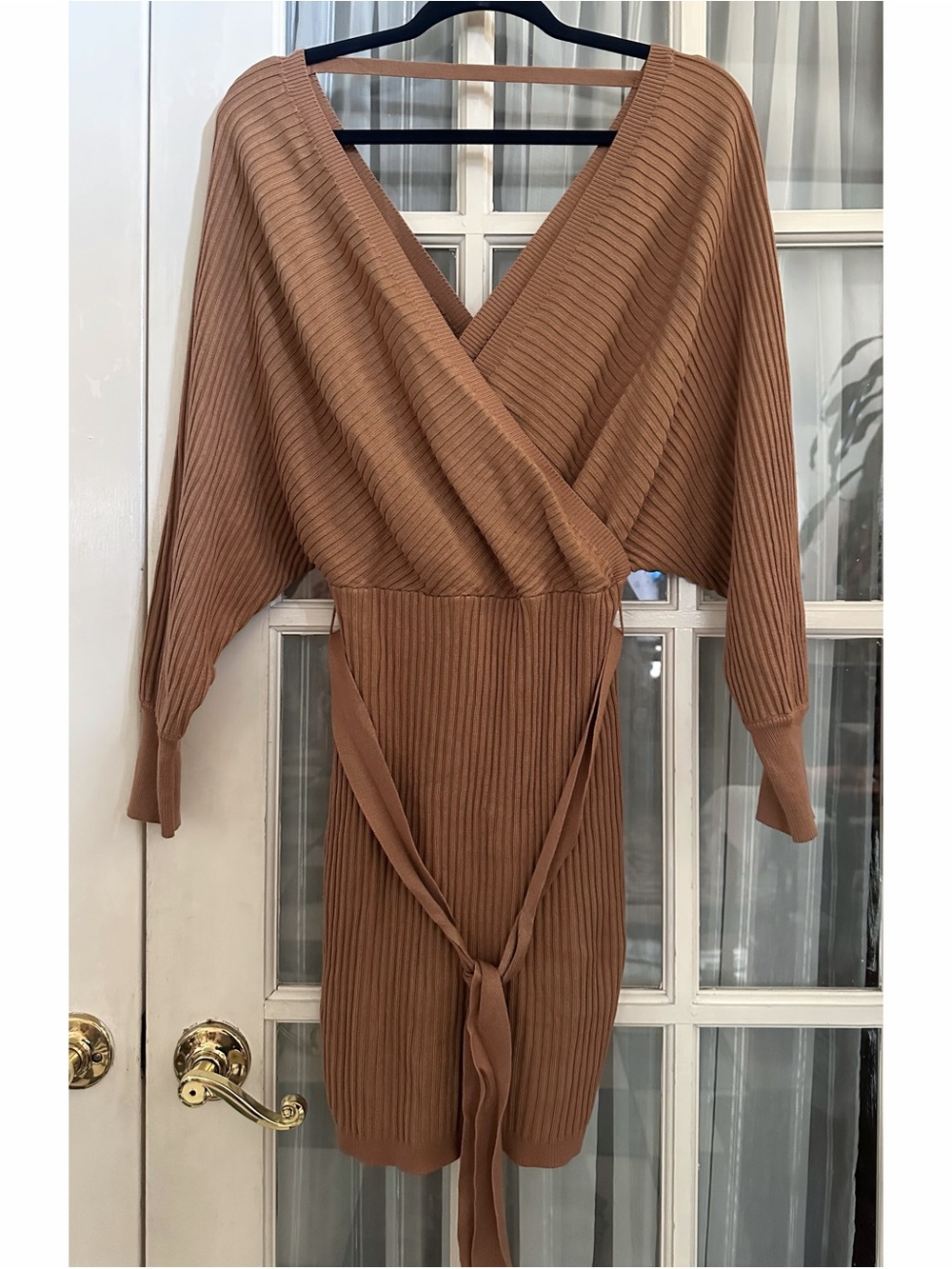 Love Tree Ribbed Wrap Knit Dress in Dusty Rose